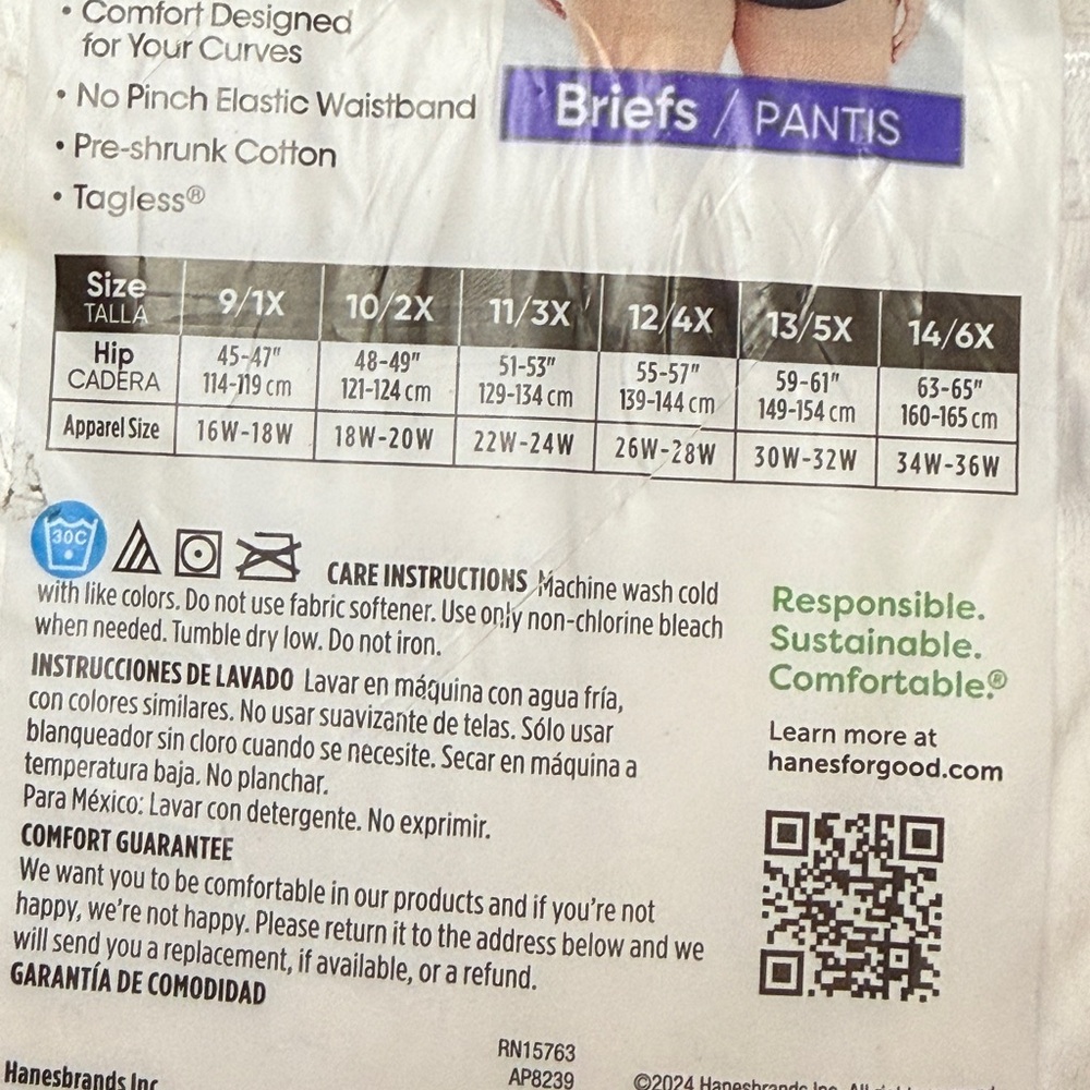 Hanes White Cotton Tagless Briefs - 6 Pack size 14 (6X) - Picture 4 of 5
